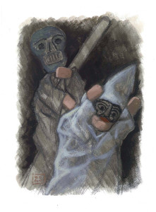 Le Guarattelle tra Pulcinella Teresina e la Morte, 2003, di Roberto De Simone, editore Franco Di Mauro Napoli, 16 tavole fuori testo di Gennaro Vallifuoco. Copertina del volume