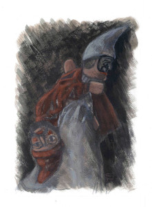 Le Guarattelle tra Pulcinella Teresina e la Morte, 2003, di Roberto De Simone, editore Franco Di Mauro Napoli, 16 tavole fuori testo di Gennaro Vallifuoco. Copertina del volume