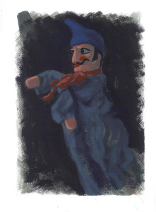 Le Guarattelle tra Pulcinella Teresina e la Morte, 2003, di Roberto De Simone, editore Franco Di Mauro Napoli, 16 tavole fuori testo di Gennaro Vallifuoco. Copertina del volume