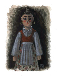 Le Guarattelle tra Pulcinella Teresina e la Morte, 2003, di Roberto De Simone, editore Franco Di Mauro Napoli, 16 tavole fuori testo di Gennaro Vallifuoco. Copertina del volume