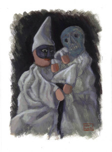 Le Guarattelle tra Pulcinella Teresina e la Morte, 2003, di Roberto De Simone, editore Franco Di Mauro Napoli, 16 tavole fuori testo di Gennaro Vallifuoco. Copertina del volume