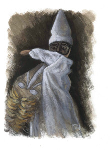 Le Guarattelle tra Pulcinella Teresina e la Morte, 2003, di Roberto De Simone, editore Franco Di Mauro Napoli, 16 tavole fuori testo di Gennaro Vallifuoco. Copertina del volume