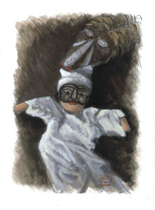 Le Guarattelle tra Pulcinella Teresina e la Morte, 2003, di Roberto De Simone, editore Franco Di Mauro Napoli, 16 tavole fuori testo di Gennaro Vallifuoco. Copertina del volume