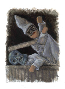 Le Guarattelle tra Pulcinella Teresina e la Morte, 2003, di Roberto De Simone, editore Franco Di Mauro Napoli, 16 tavole fuori testo di Gennaro Vallifuoco. Copertina del volume
