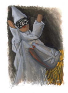 Le Guarattelle tra Pulcinella Teresina e la Morte, 2003, di Roberto De Simone, editore Franco Di Mauro Napoli, 16 tavole fuori testo di Gennaro Vallifuoco. Copertina del volume