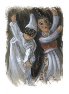 Le Guarattelle tra Pulcinella Teresina e la Morte, 2003, di Roberto De Simone, editore Franco Di Mauro Napoli, 16 tavole fuori testo di Gennaro Vallifuoco. Copertina del volume