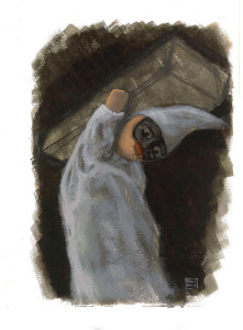 Le Guarattelle tra Pulcinella Teresina e la Morte, 2003, di Roberto De Simone, editore Franco Di Mauro Napoli, 16 tavole fuori testo di Gennaro Vallifuoco. Copertina del volume