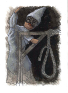 Le Guarattelle tra Pulcinella Teresina e la Morte, 2003, di Roberto De Simone, editore Franco Di Mauro Napoli, 16 tavole fuori testo di Gennaro Vallifuoco. Copertina del volume