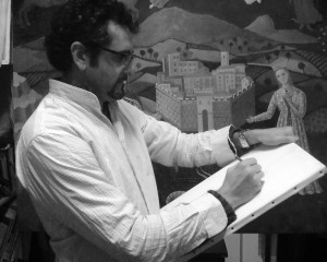 Gennaro Vallifuoco mentre dipinge