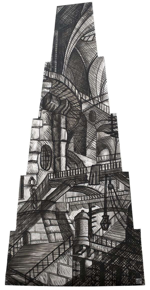 Omaggio a Gian Battista Piranesi, Il Fuoco, elemento scenografico, acrilico su tavola cm 250x120