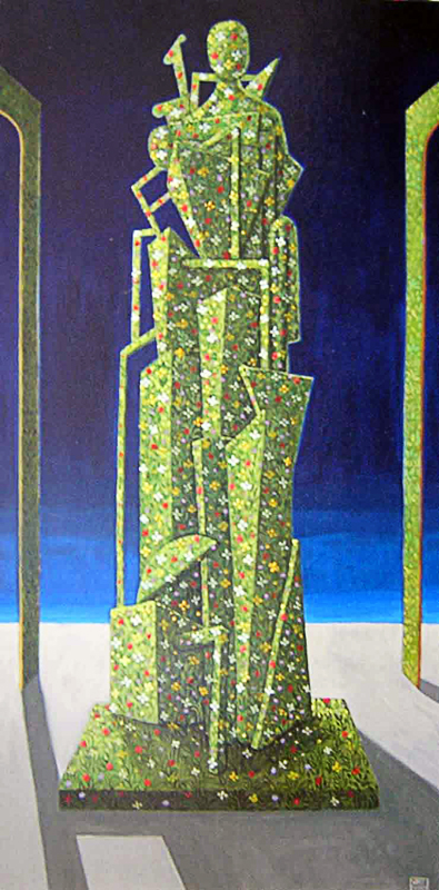 "Il grande giardino metafisico 2007" omaggio a Giorgio De Chirico tempera acrilica su tela cm 40x80