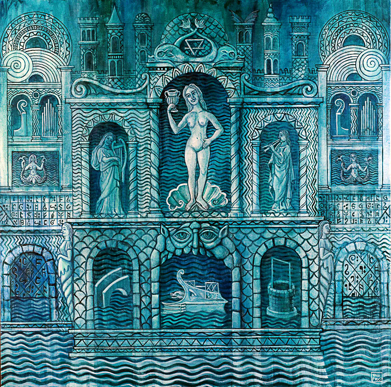 "Il palazzo della dea dell'acqua 2009" olio su tela cm 100x100