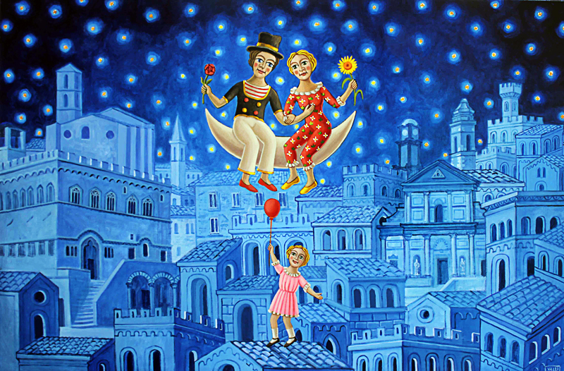 Innamorati con bambina e palloncino