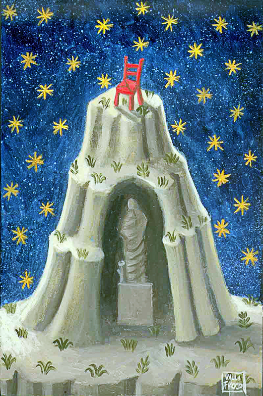 "L'oracolo 2009" omaggio a Giorgio De Chirico olio su tavola cm 24x30